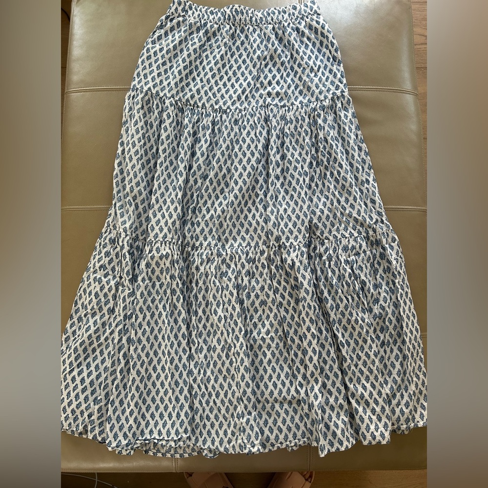 Zara Light Blue Tiered Maxi Skirt pockets cotton size S-M - Picture 4 of 6
